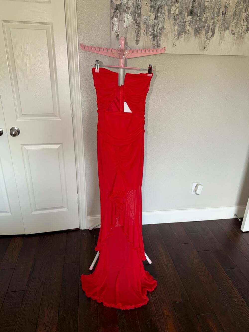 Akira Oh So Hot Red Strapless Ruffle Maxi Dress